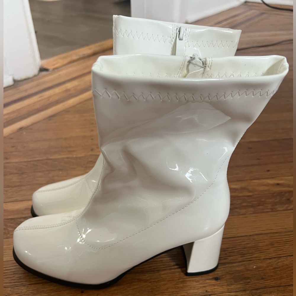 Amazon White Mid-Calf Block Heel Ankle Go Go Boots